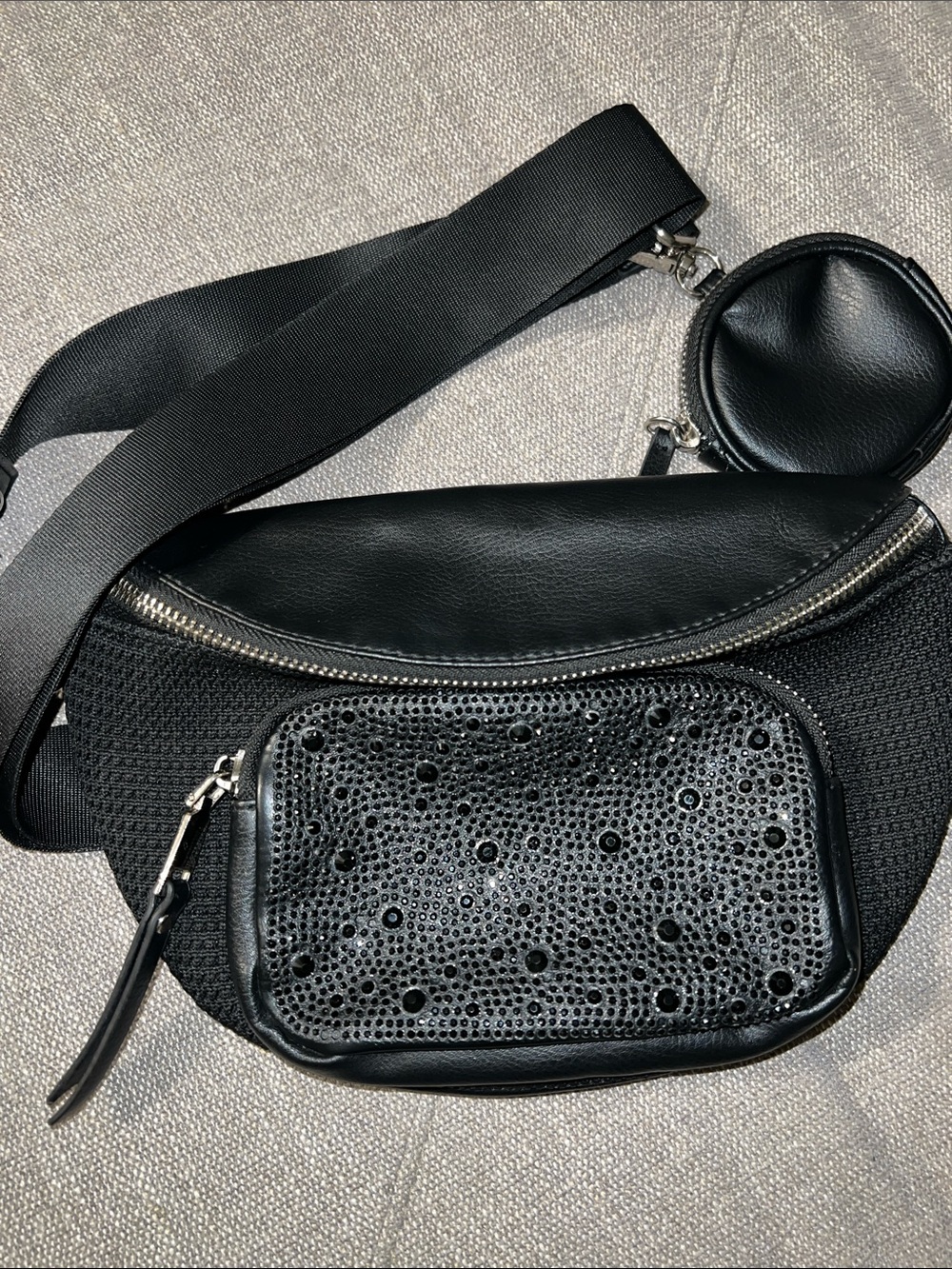 Madden NYC Black Textured Crossbody Belt Bag